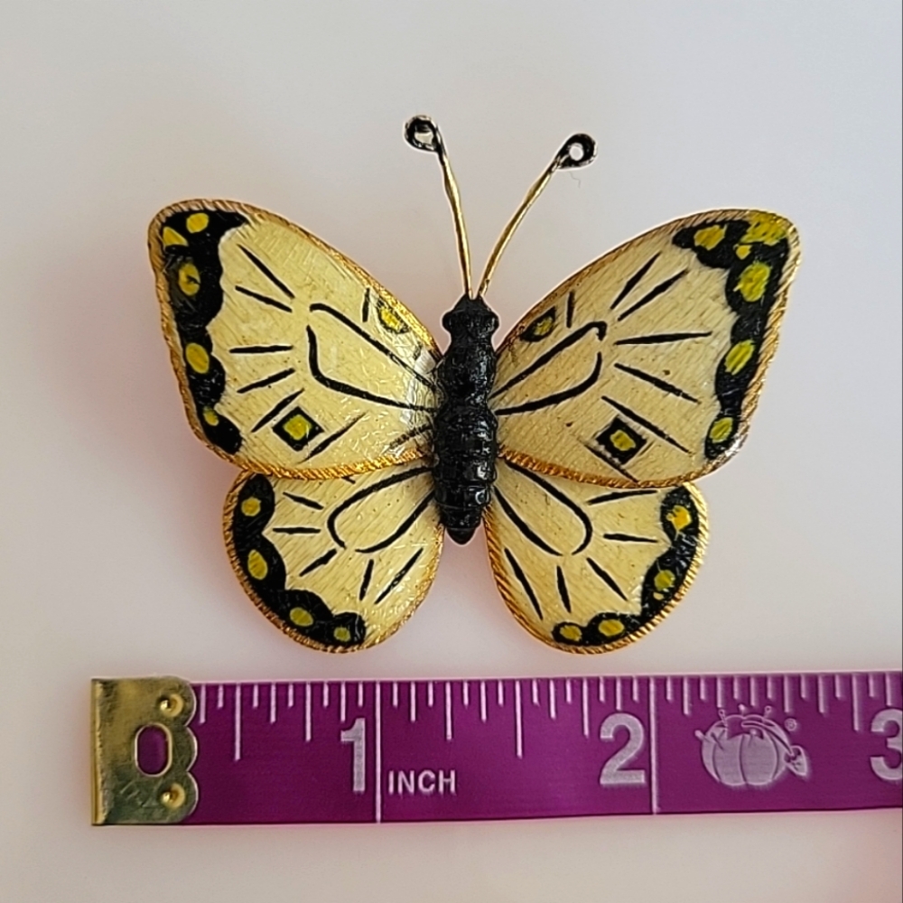 ***Sold*** Vintage Butterfly Brooch Pin Black and Gold Tone Vintage Signed Weiss - Picture 9 of 10